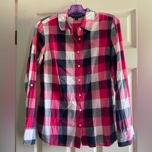 Tommy Hilfiger Pink Plaid Women’s Button Up Blouse Size Medium